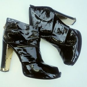 Patent Leather Peep Toe Bootie